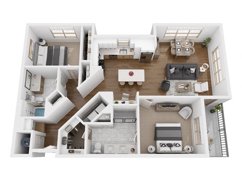 Floor plan for 2 beds, 2 baths, 1246 sqft